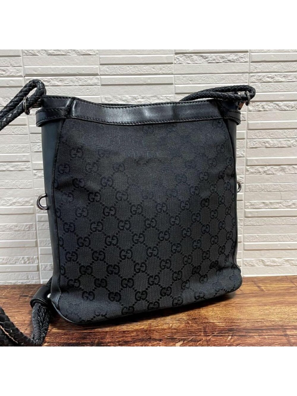 Gucci GG Canvas Leather Shoulder Bag Messenger Braid